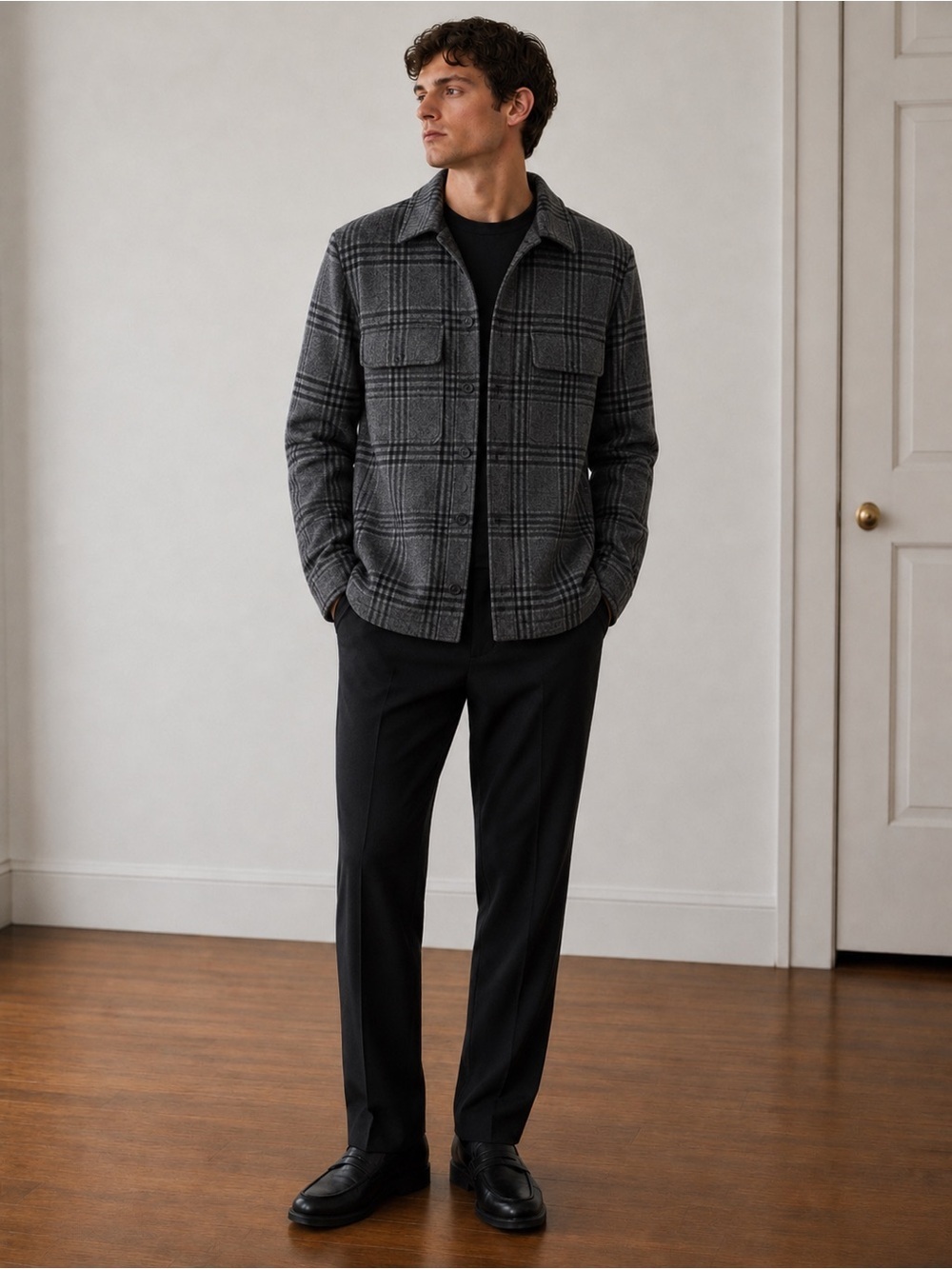 Vince Gray Plaid Men's Cashmere Shirt Jacket
